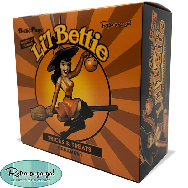 Retro-A-Go-Go Bettie Page Tricks and Treats Witch Ornament